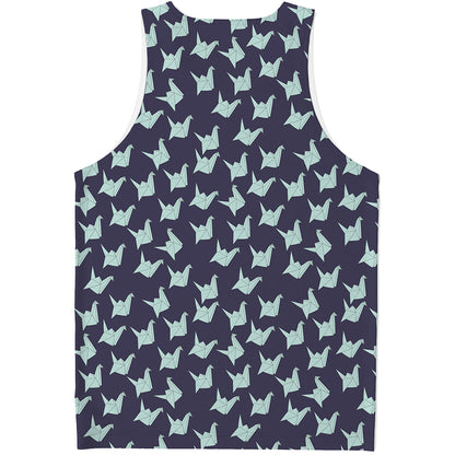 Blue Origami Crane Pattern Print Men's Tank Top