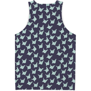 Blue Origami Crane Pattern Print Men's Tank Top