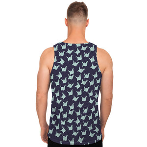 Blue Origami Crane Pattern Print Men's Tank Top