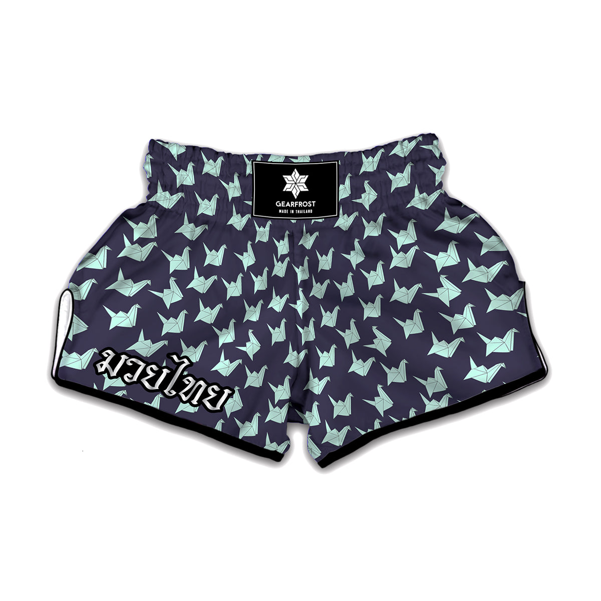 Blue Origami Crane Pattern Print Muay Thai Boxing Shorts