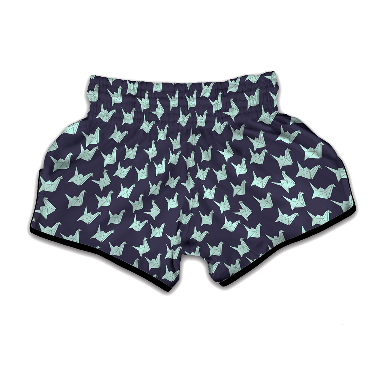 Blue Origami Crane Pattern Print Muay Thai Boxing Shorts