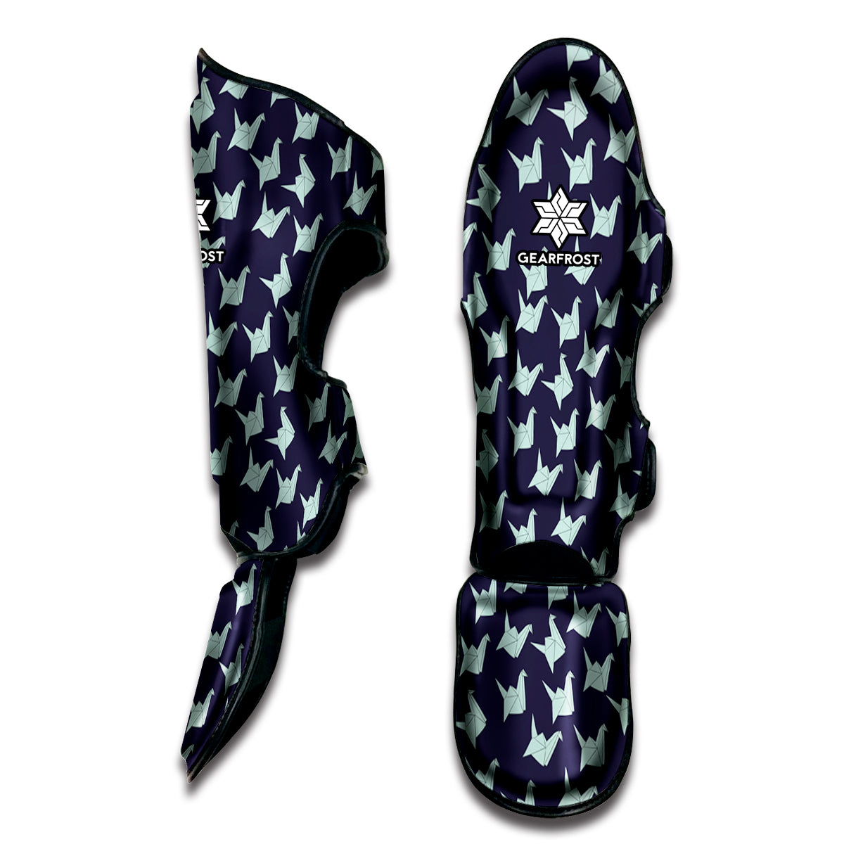 Blue Origami Crane Pattern Print Muay Thai Shin Guard