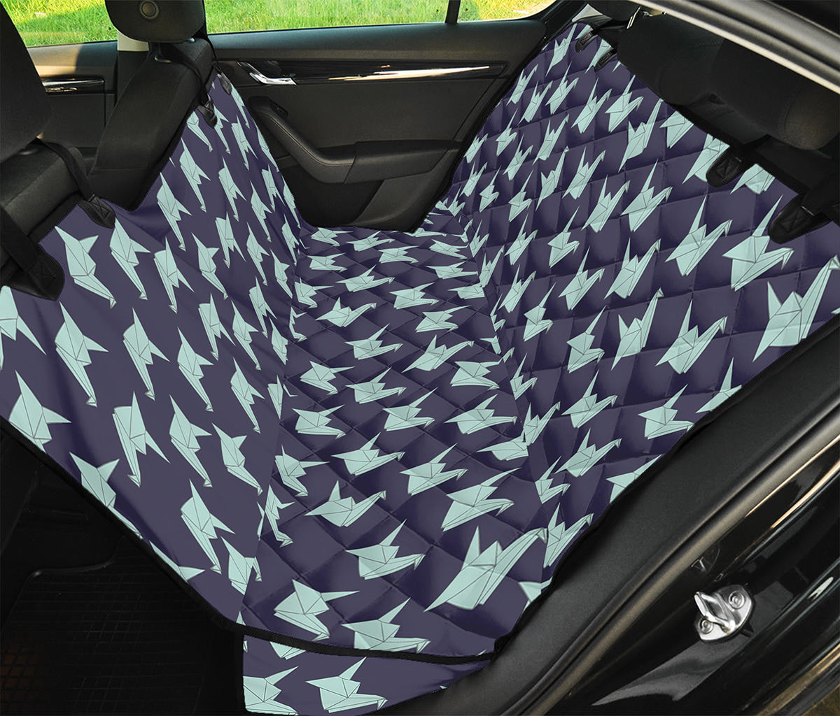 Blue Origami Crane Pattern Print Pet Car Back Seat Cover