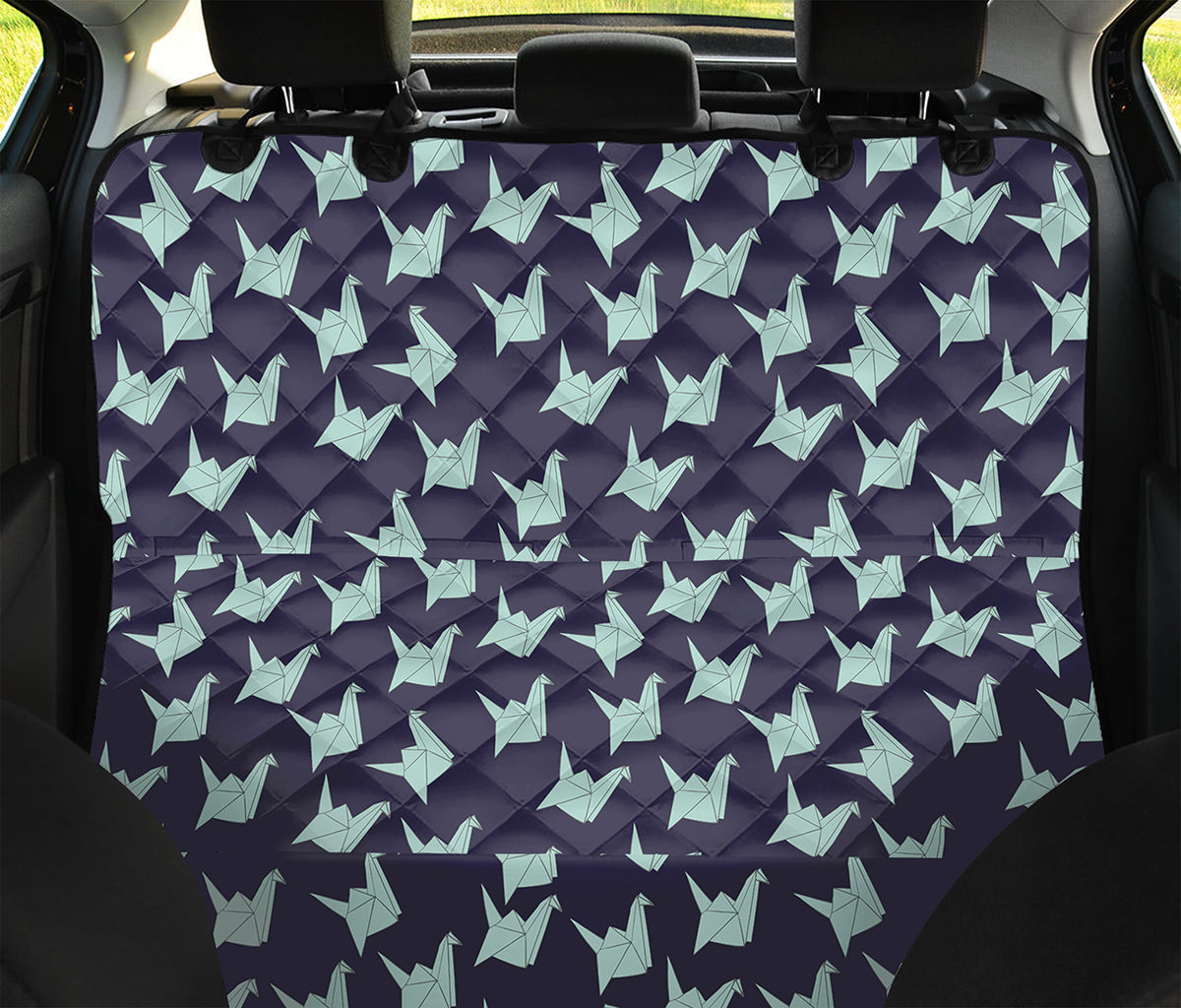 Blue Origami Crane Pattern Print Pet Car Back Seat Cover