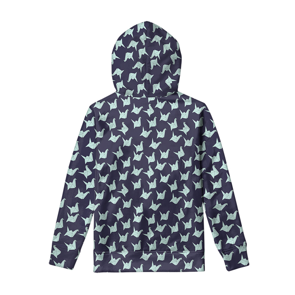 Blue Origami Crane Pattern Print Pullover Hoodie