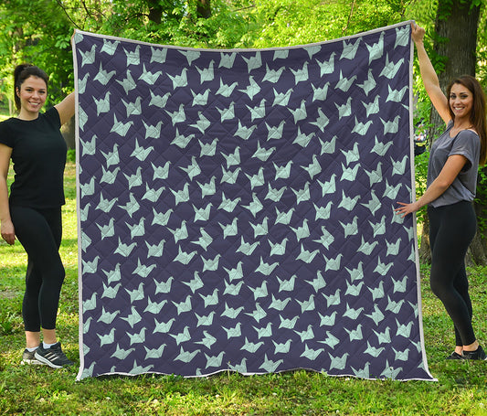 Blue Origami Crane Pattern Print Quilt
