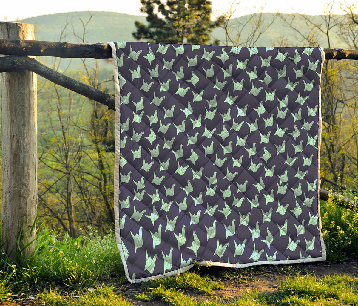 Blue Origami Crane Pattern Print Quilt