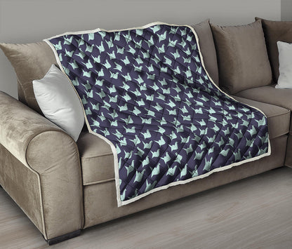 Blue Origami Crane Pattern Print Quilt