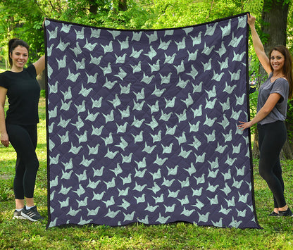 Blue Origami Crane Pattern Print Quilt