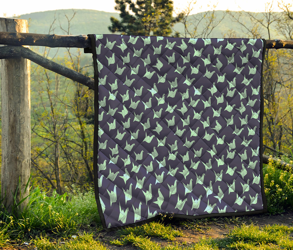 Blue Origami Crane Pattern Print Quilt