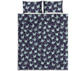 Blue Origami Crane Pattern Print Quilt Bed Set
