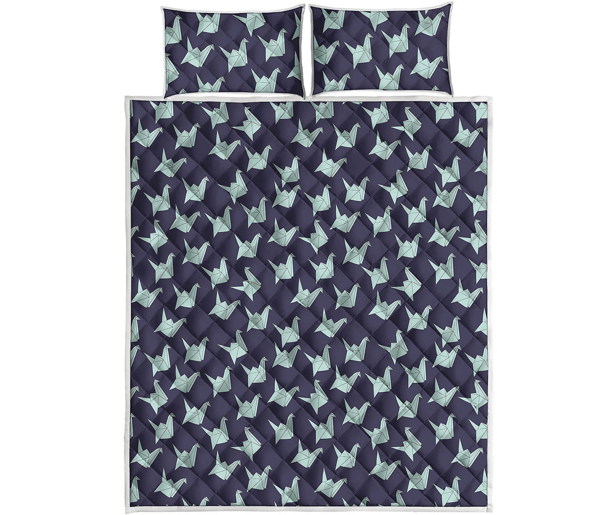 Blue Origami Crane Pattern Print Quilt Bed Set
