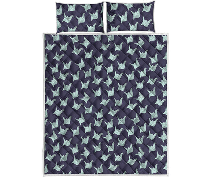 Blue Origami Crane Pattern Print Quilt Bed Set