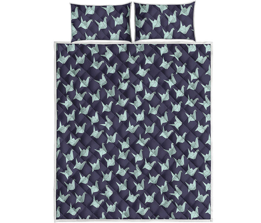 Blue Origami Crane Pattern Print Quilt Bed Set