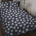Blue Origami Crane Pattern Print Quilt Bed Set