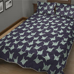 Blue Origami Crane Pattern Print Quilt Bed Set