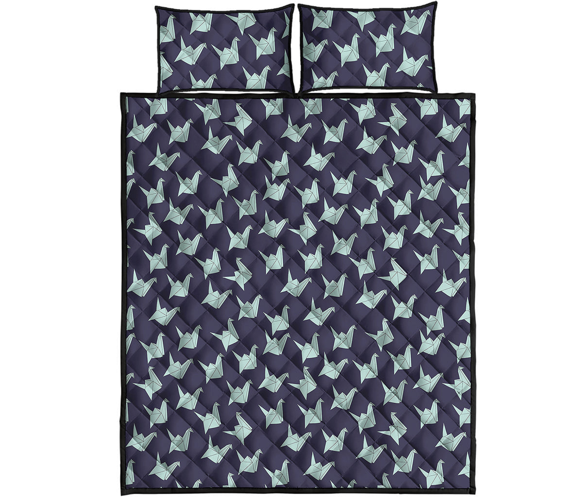 Blue Origami Crane Pattern Print Quilt Bed Set