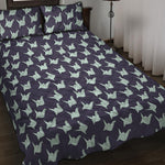 Blue Origami Crane Pattern Print Quilt Bed Set