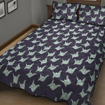 Blue Origami Crane Pattern Print Quilt Bed Set