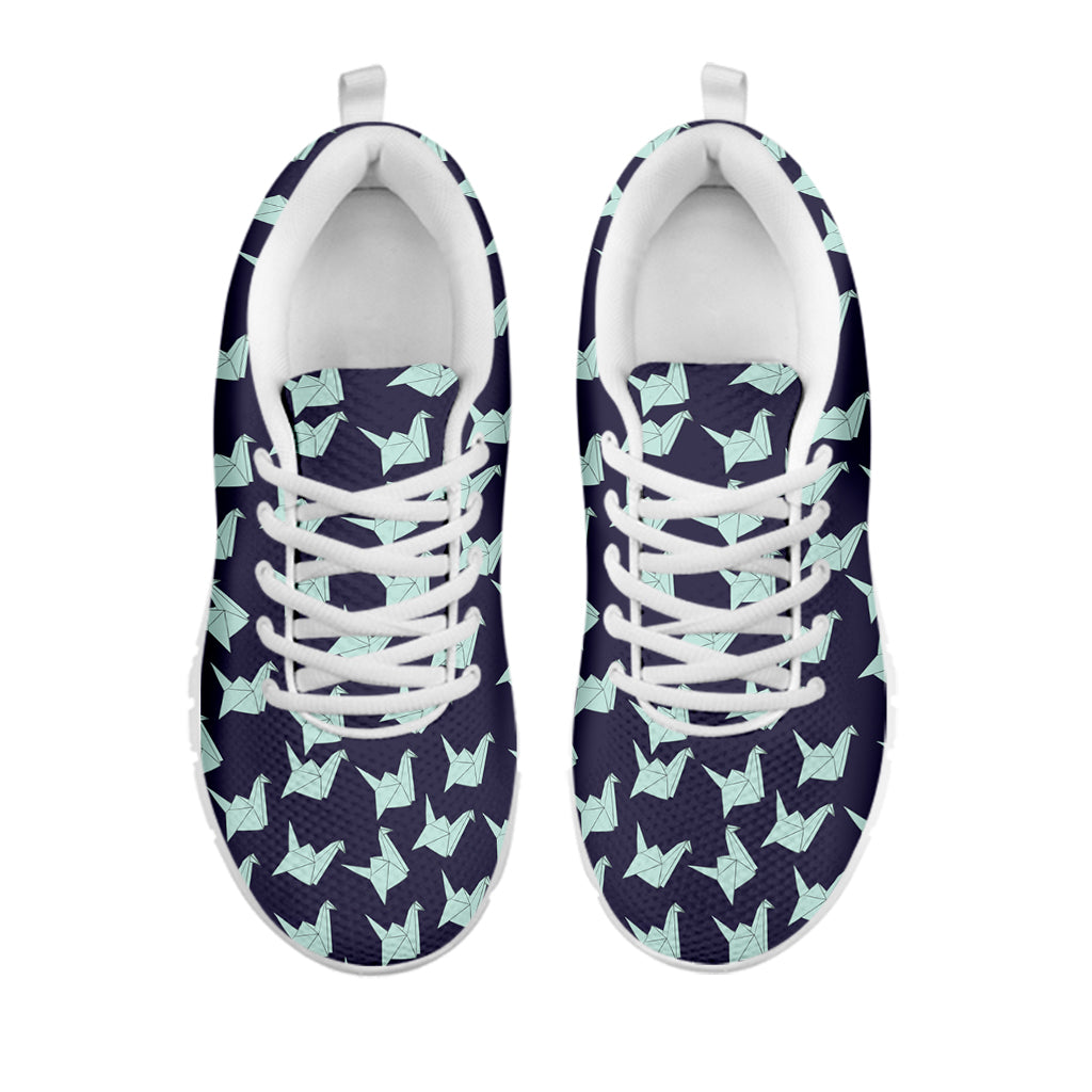 Blue Origami Crane Pattern Print White Sneakers