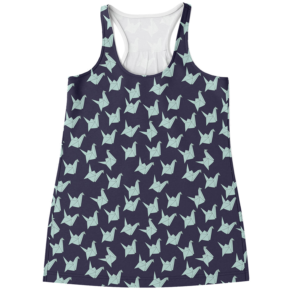 Blue Origami Crane Pattern Print Women's Racerback Tank Top