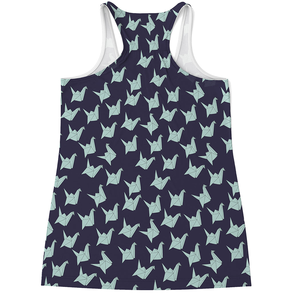 Blue Origami Crane Pattern Print Women's Racerback Tank Top