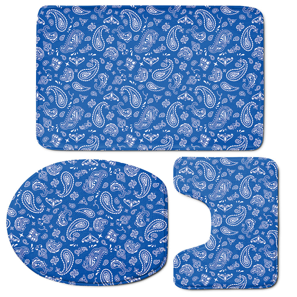 Blue Paisley Bandana Pattern Print 3 Piece Bath Mat Set