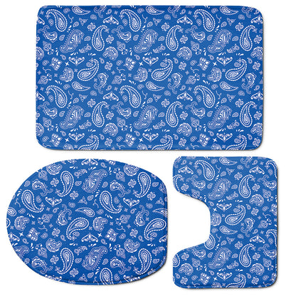 Blue Paisley Bandana Pattern Print 3 Piece Bath Mat Set