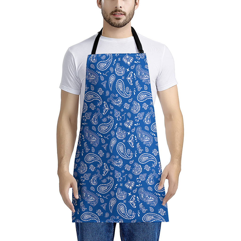 Blue Paisley Bandana Pattern Print Apron