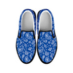 Blue Paisley Bandana Pattern Print Black Slip On Shoes