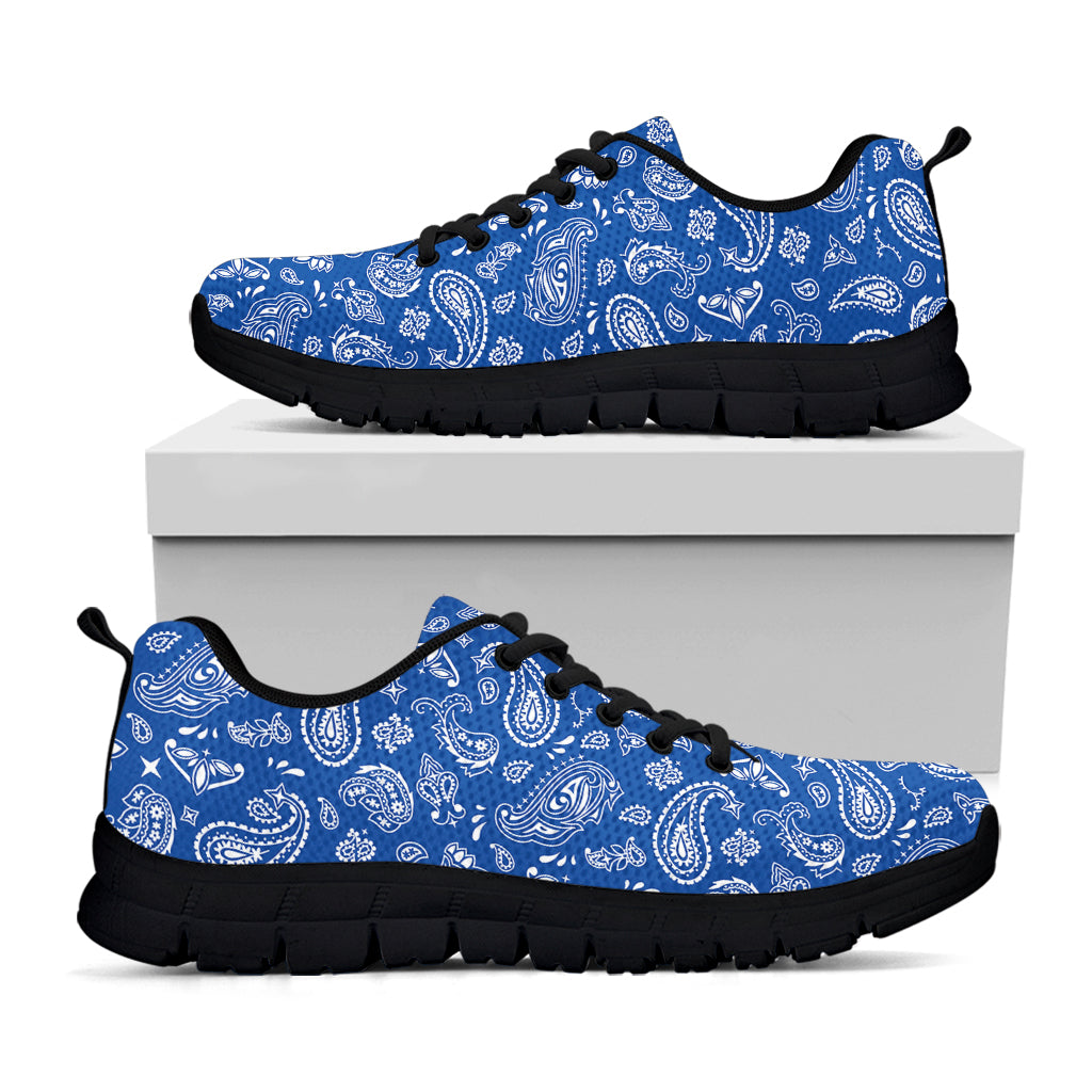 Blue Paisley Bandana Pattern Print Black Sneakers