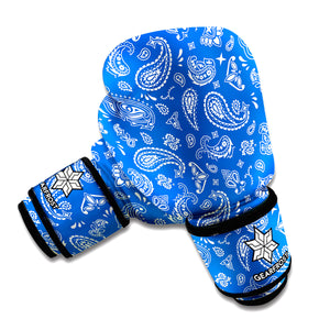 Blue Paisley Bandana Pattern Print Boxing Gloves