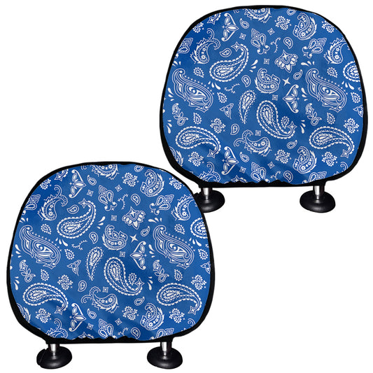 Blue Paisley Bandana Pattern Print Car Headrest Covers
