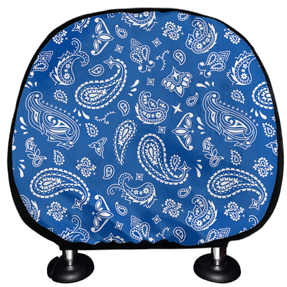 Blue Paisley Bandana Pattern Print Car Headrest Covers
