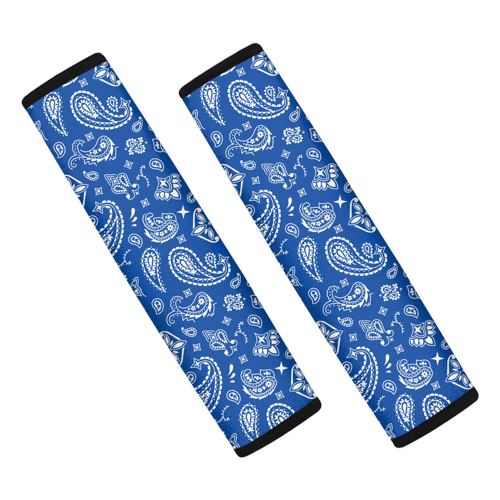 Blue Paisley Bandana Pattern Print Car Seat Belt Covers