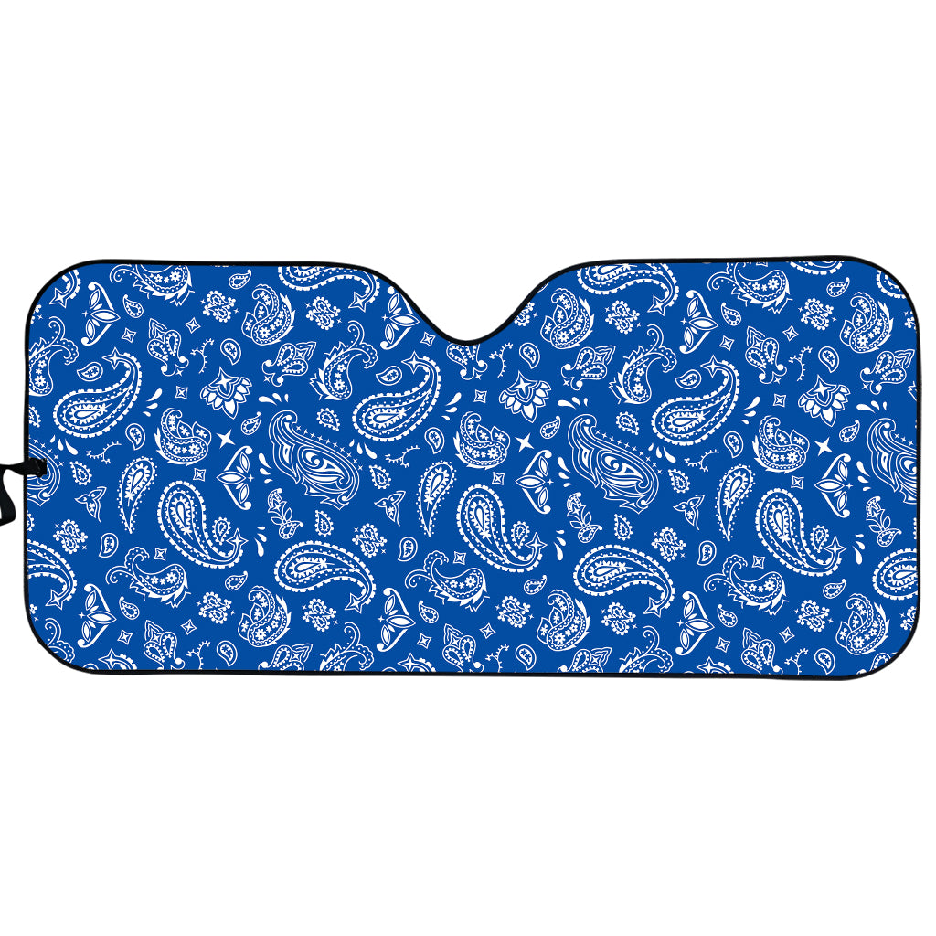 Blue Paisley Bandana Pattern Print Car Sun Shade