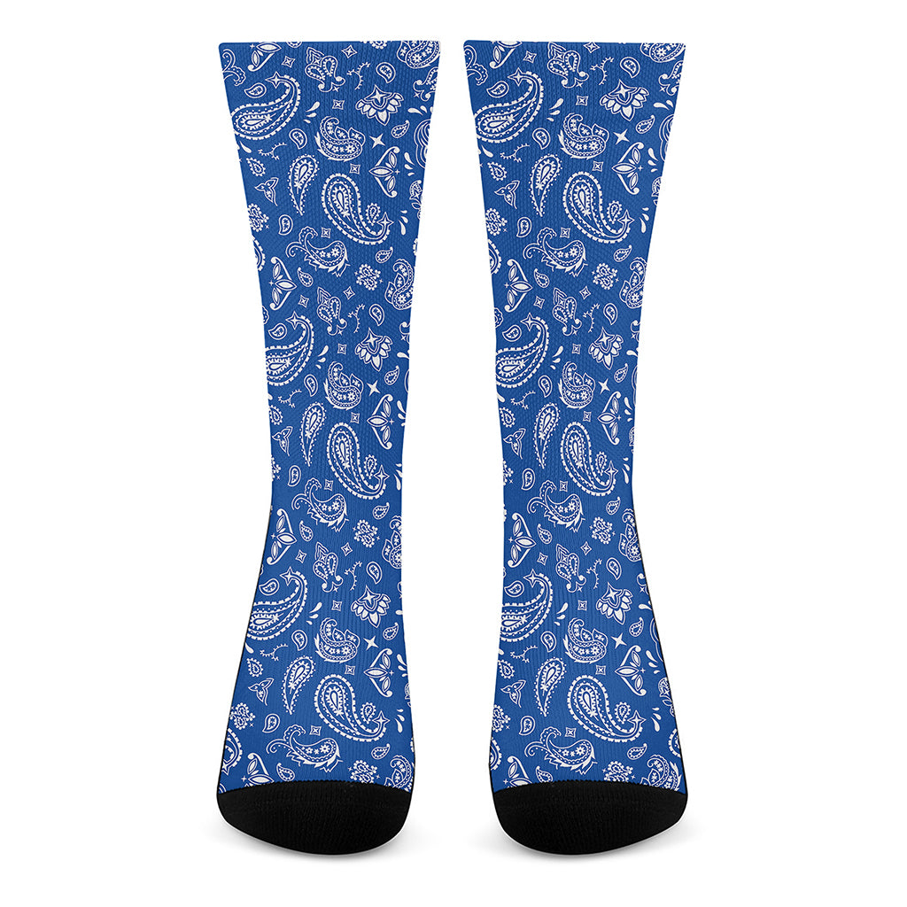 Blue Paisley Bandana Pattern Print Crew Socks