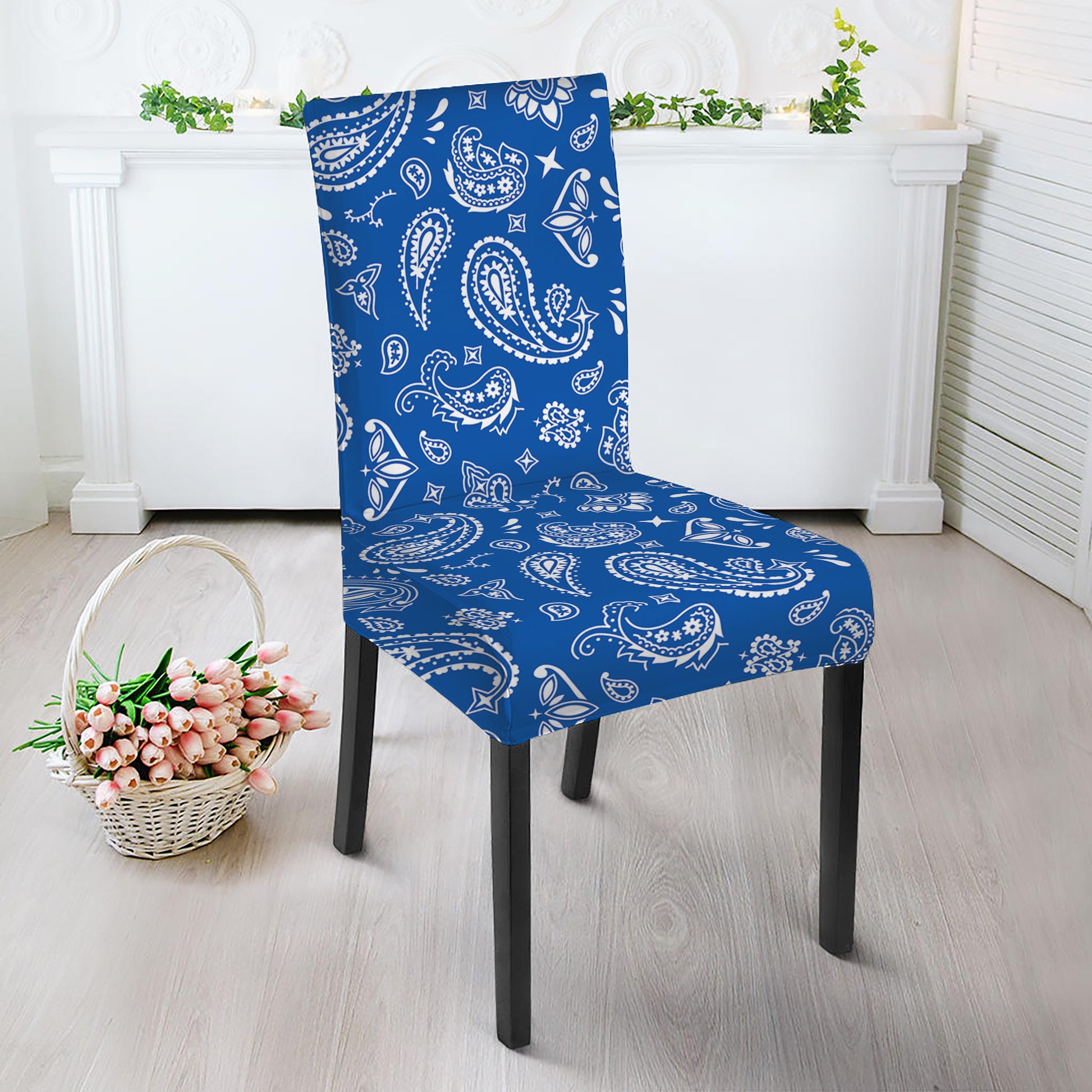 Blue Paisley Bandana Pattern Print Dining Chair Slipcover