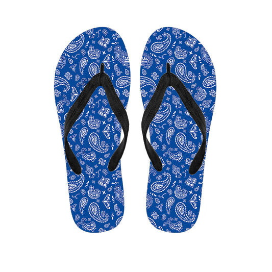 Blue Paisley Bandana Pattern Print Flip Flops
