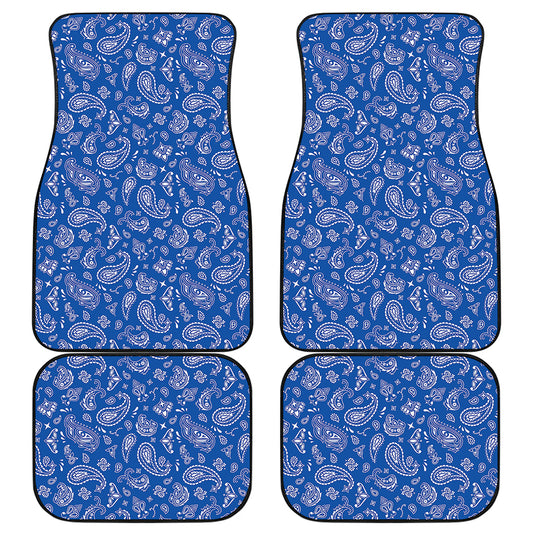Blue Paisley Bandana Pattern Print Front and Back Car Floor Mats