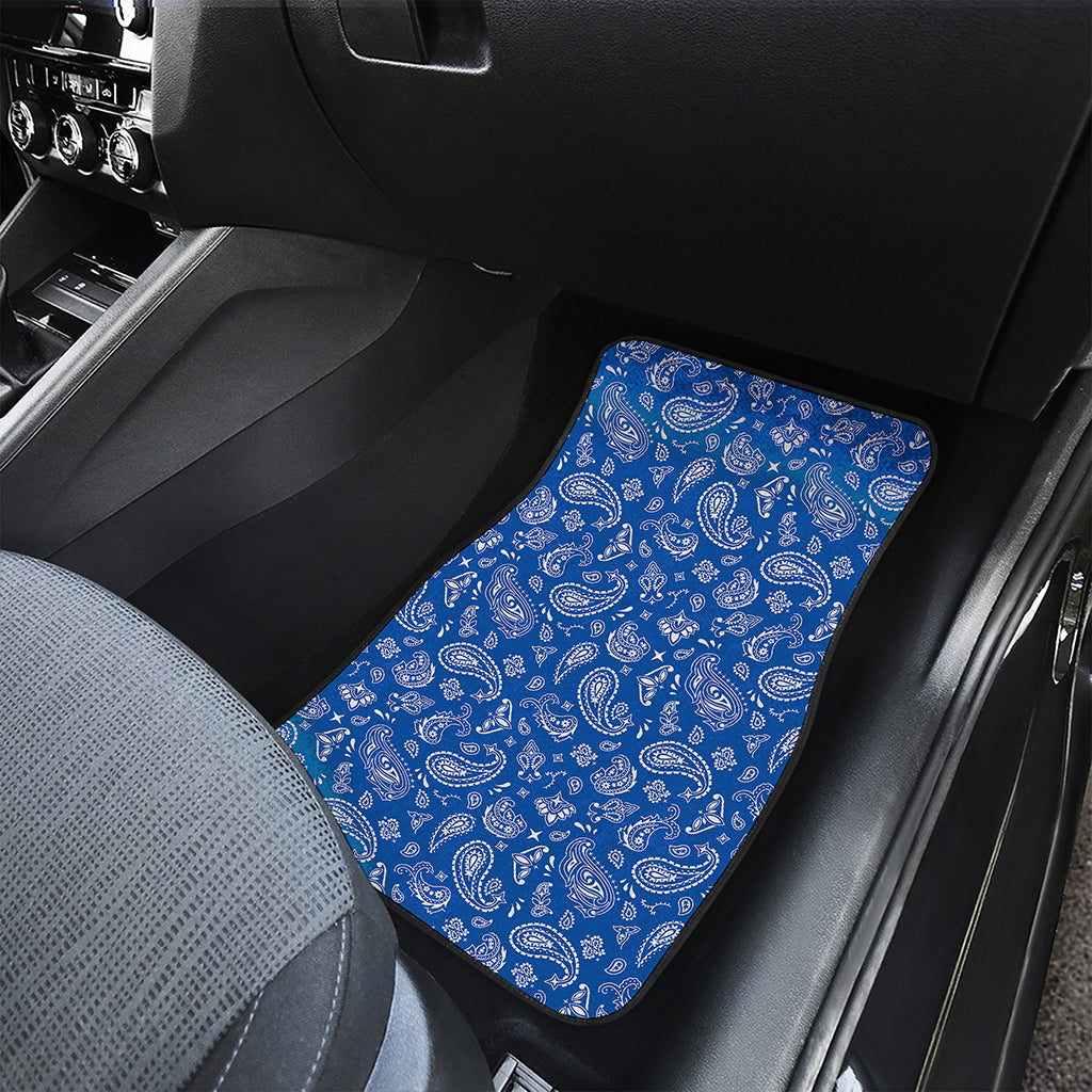 Blue Paisley Bandana Pattern Print Front and Back Car Floor Mats