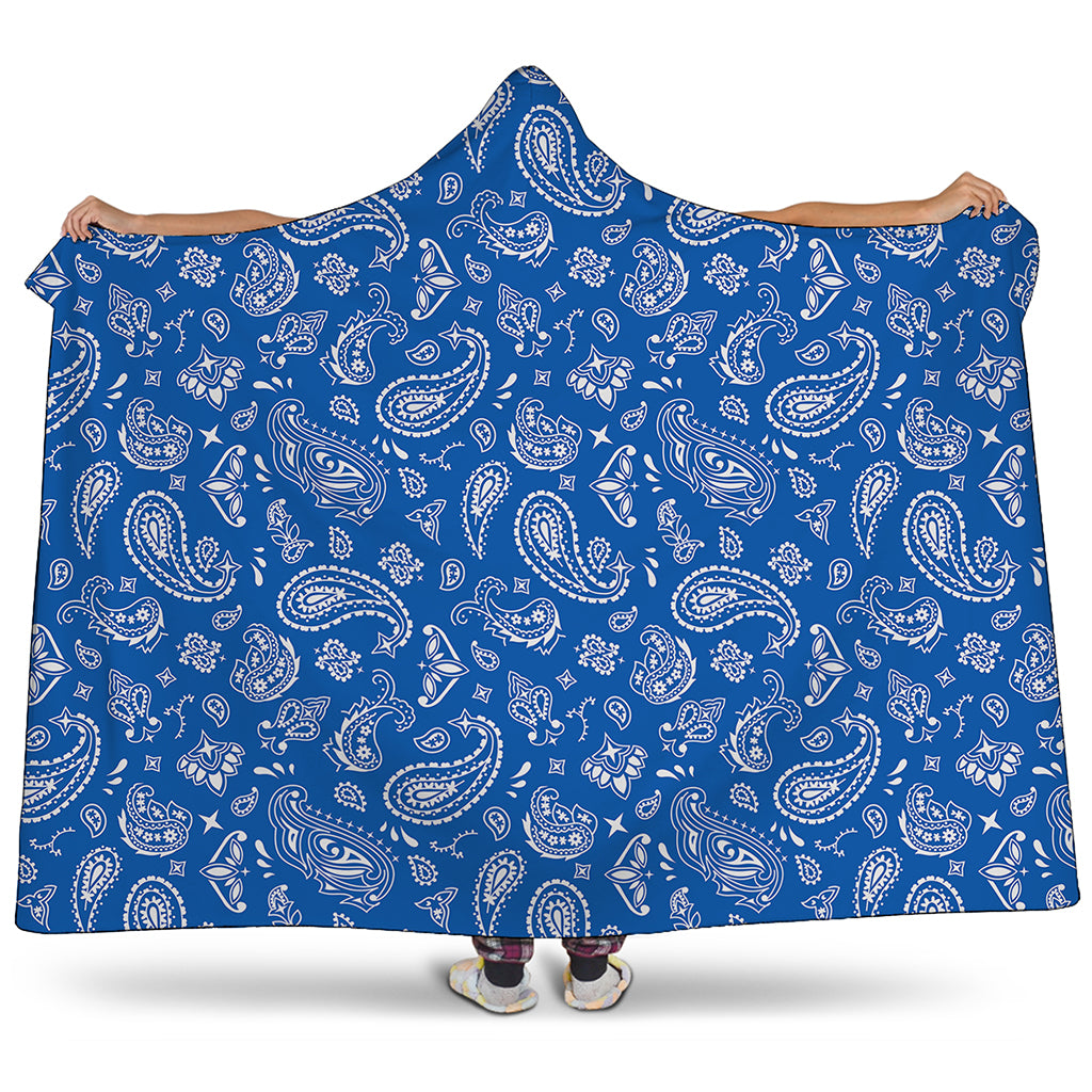 Blue Paisley Bandana Pattern Print Hooded Blanket
