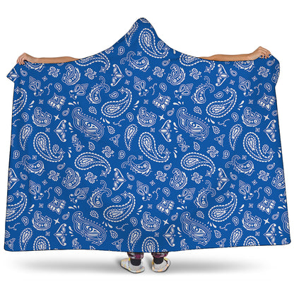 Blue Paisley Bandana Pattern Print Hooded Blanket