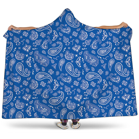 Blue Paisley Bandana Pattern Print Hooded Blanket