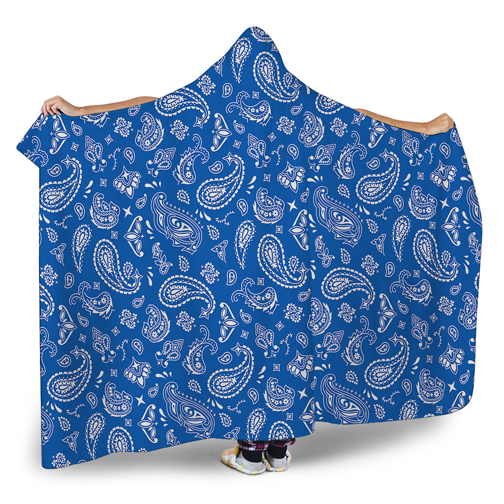 Blue Paisley Bandana Pattern Print Hooded Blanket