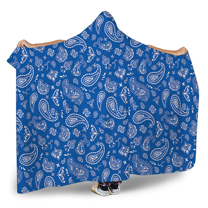 Blue Paisley Bandana Pattern Print Hooded Blanket