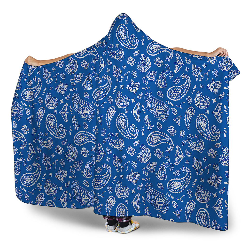 Blue Paisley Bandana Pattern Print Hooded Blanket
