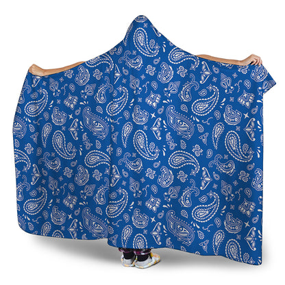 Blue Paisley Bandana Pattern Print Hooded Blanket