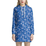 Blue Paisley Bandana Pattern Print Hoodie Dress