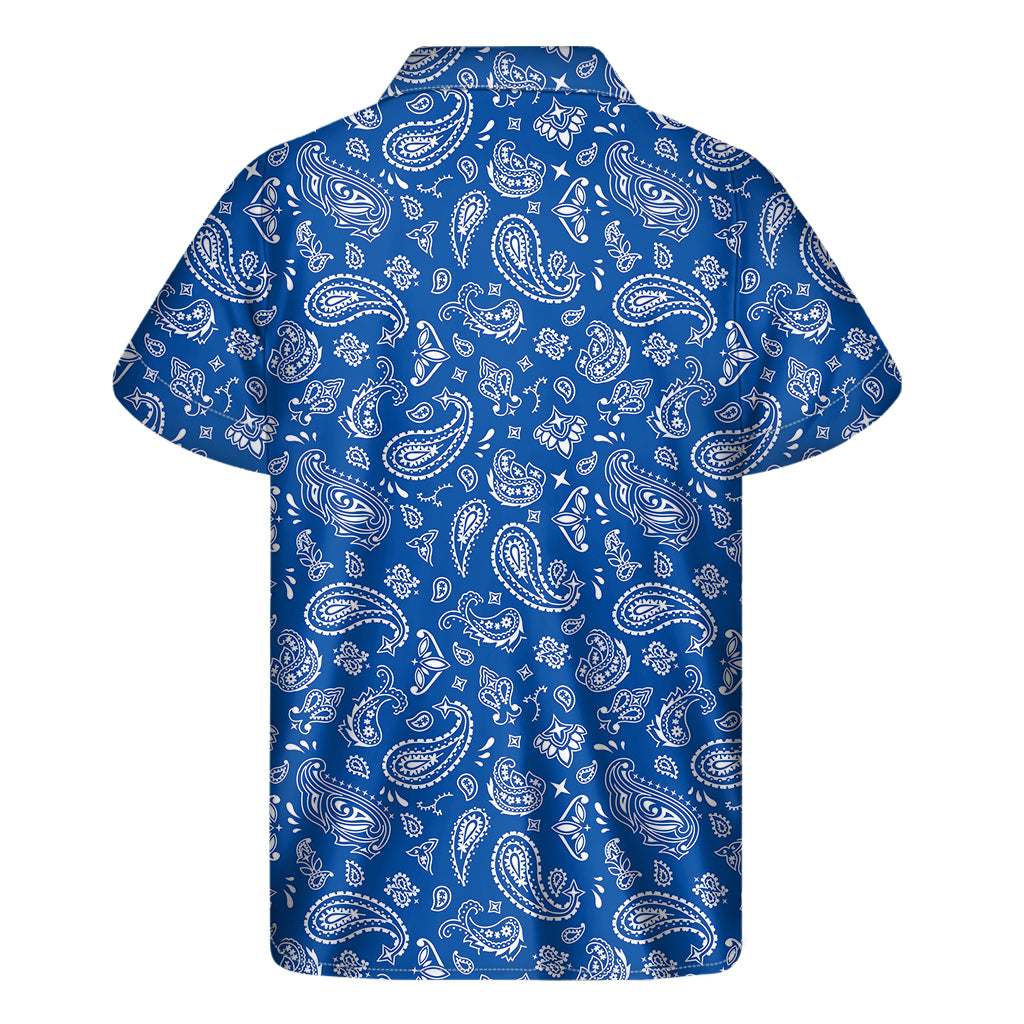 Blue Paisley Bandana Pattern Print Men's Short Sleeve Shirt